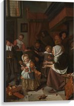 Canvas  - Oude meesters - Het Sint-Nicolaasfeest, Jan Havicksz. Steen - 60x90cm Foto op Canvas Schilderij (Wanddecoratie op Canvas)