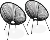 Set van 2 design stoelen ei-vormig - Acapulco Zwart  - Stoelen 4 poten retro design, plastic koorden, binnen/buiten