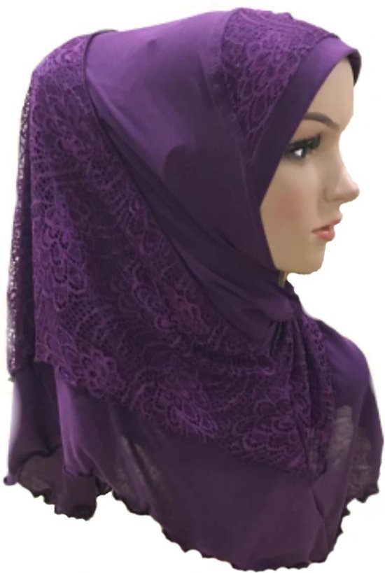 Mooie hijab,hoofddoek met kant paarse kleur. | bol.com