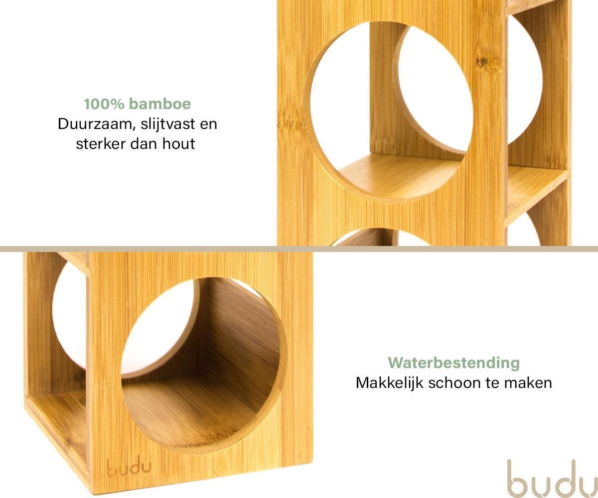 Budu Wijnrek Bamboe 5 flessen - Wijnrek hout - Stapelbaar - Uitbreidbaar - Houten wijnrek - Flessenrek - Bamboe wijnrekken - Wijnrek staand - Wijnfleshouder — cadeau in Wonen & Interieur - foto 4