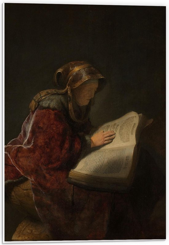Forex - Oude meesters - Oude lezende vrouw, Rembrandt van Rijn, 1631 - 40x60cm Foto op Forex