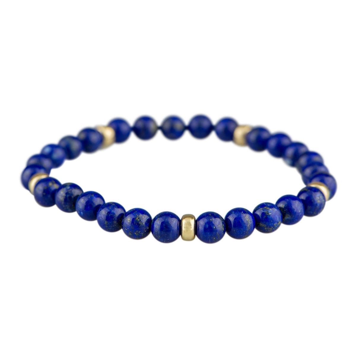 Armband natuursteen: Lapis Lazuli 6mm & 14kt goud