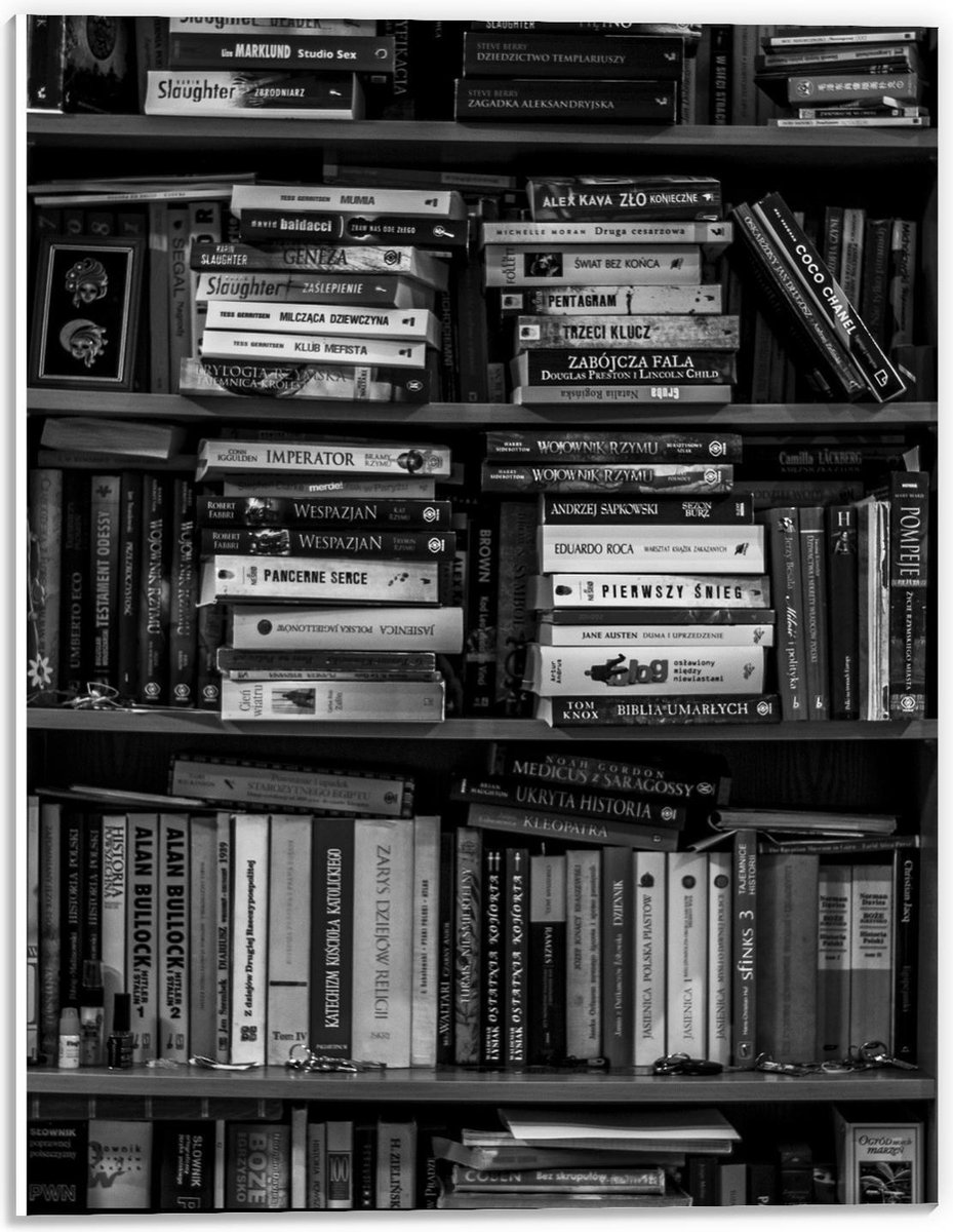 Forex - Boekenkast in Zwart Wit - 30x40cm Foto op Forex