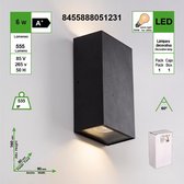 Moderne led-wandlamp, waterdicht, rechthoekig, 6 W, 3000K voor binnen en buiten.