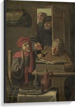 Canvas  - Oude meesters - Musicerend gezelschap, Adriaen Brouwer (manier van) - 60x90cm Foto op Canvas Schilderij (Wanddecoratie op Canvas)