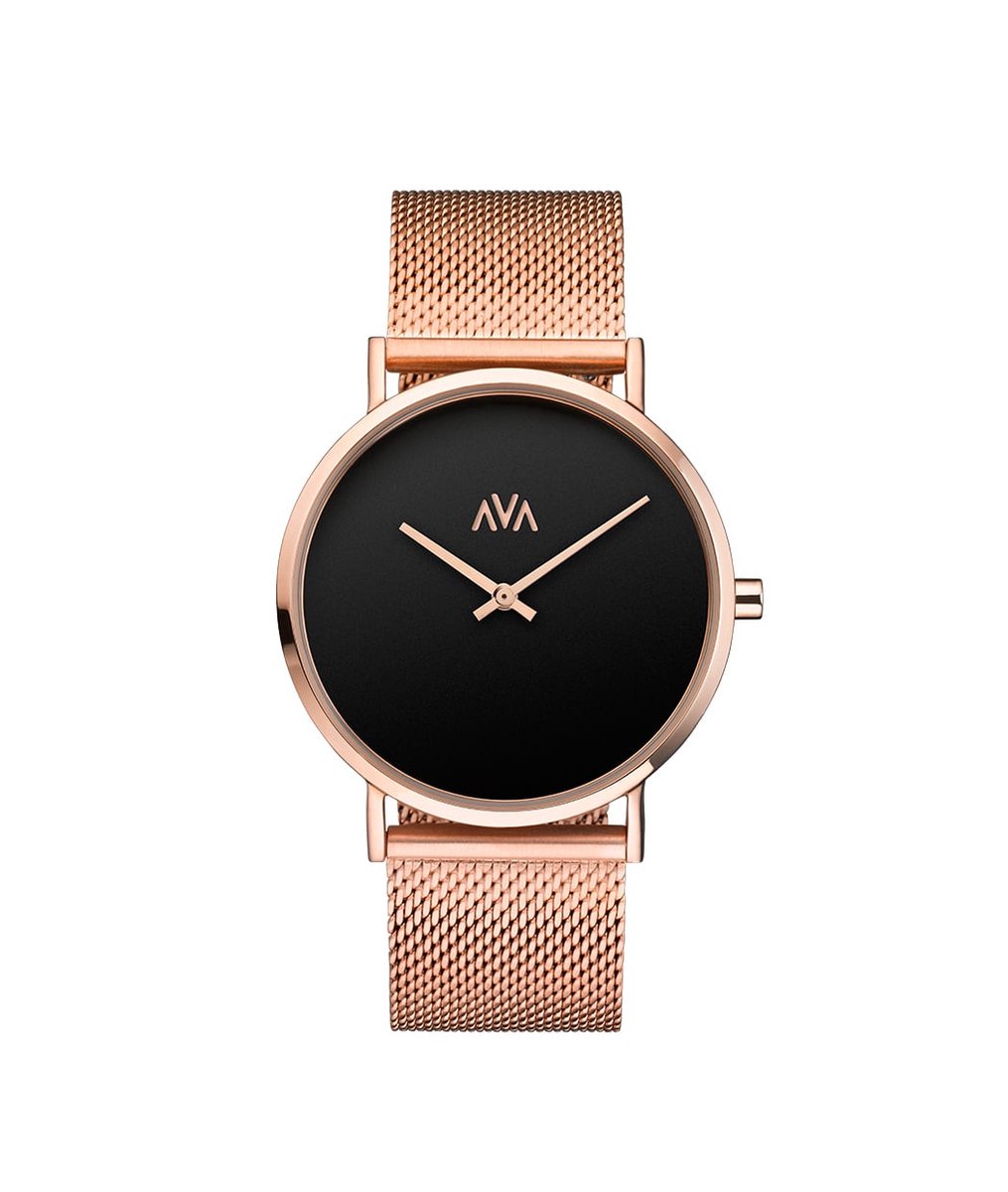 AVA Máni Rosaguld•Svart - Dameshorloge - Staal - Rosékleurig - Ø 38mm -  Limited Edition | bol.com