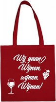 Shopper met opdruk “Wij gaan wijnen wijnen wijnen” Rode tas met witte opdruk