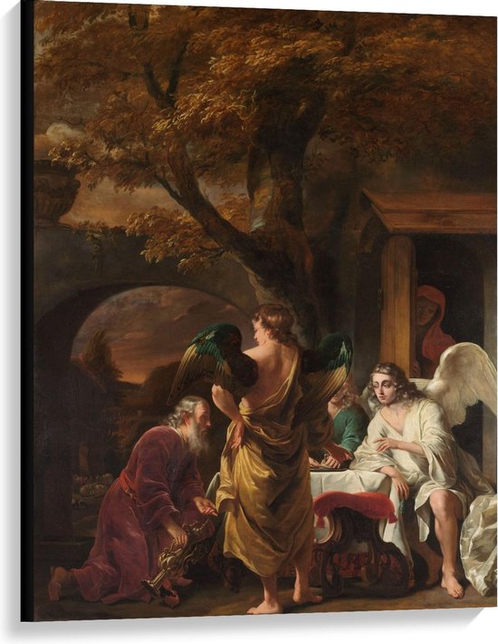 Canvas  - Oude meesters - Abraham ontvangt de drie engelen, Ferdinand Bol - 75x100cm Foto op Canvas Schilderij (Wanddecoratie op Canvas)