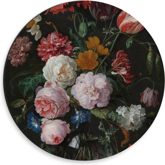 Dibond Wandcirkel - Oude meesters - Stilleven: bloemen in vaas, Jan Davidsz. de Heem - 30x30cm Foto op Aluminium Wandcirkel (met ophangsysteem)