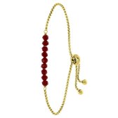 Lucardi - Dames Goldplated armband met rode kralen - Staal - Armband - Cadeau - 20 cm - Zilverkleurig