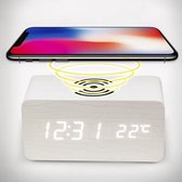 Draadloze oplader, 4-in-1 Wireless charger Mobiele telefoon QI Houten draadloze oplaadwekker met temperatuurweergave