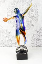 Decoratief Beeld - Murano Style Glasfiguur Discuswerper - Glas - Wexdeco - Zwart, Wit, Blauw En Geel - 22.9 X 7.9 Cm