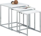 relaxdays - table d'appoint lot de 3 - mimiset - moderne - table basse - bois, métal blanc