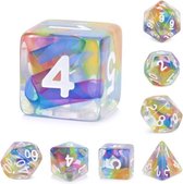 Polyset Dice | Dobbelstenen - Set Van 7 Stuks - Regenboog Rood Geel Groen Blauw Paars Transparant Wit | Voor D&D en Andere Rollenspellen | Plastic Dobbelstenen Set voor Dungeons an