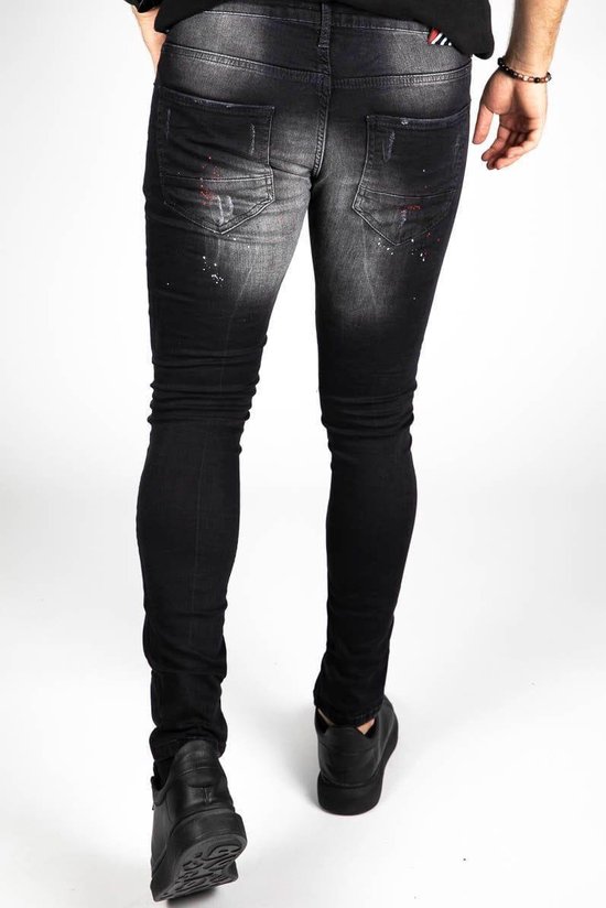 Jeans zwart ICON met rode rits - skinny fit & stretch denim heren - Maat 29  | bol.com
