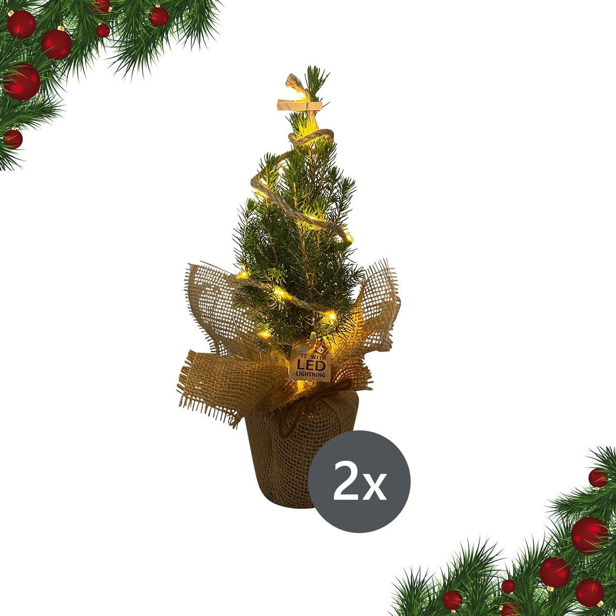 2x Mini kerstboom met LED verlichting ↑45 cm Kerst Versiering *Nu