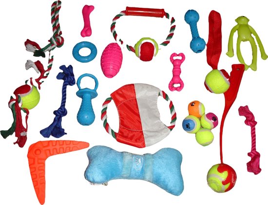 Hondenspeelgoed - 20 delige set - hondenspeelgoed - bijtring, knuffel, touw, bal, boomerang, ballenwerper, ...