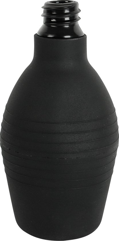 Zwarte rubberen pomp van anaaldouche met ribbels en schroefdraad bovenkant.