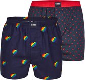 Happy Shorts 2-pack Wijde Boxershorts Regenboog Hartjes + Hartjes - Maat  S - Losse boxershort heren | Losse boxershort