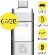 USB Stick 64GB - Flashdrive voor iPhone / iOS / Android / Windows 64GB - Flash Drive 4  In 1 - Douxe T05