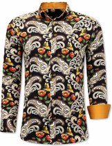 Luxe Paisley Overhemd Heren - 3073 - Bruin/ Zwart