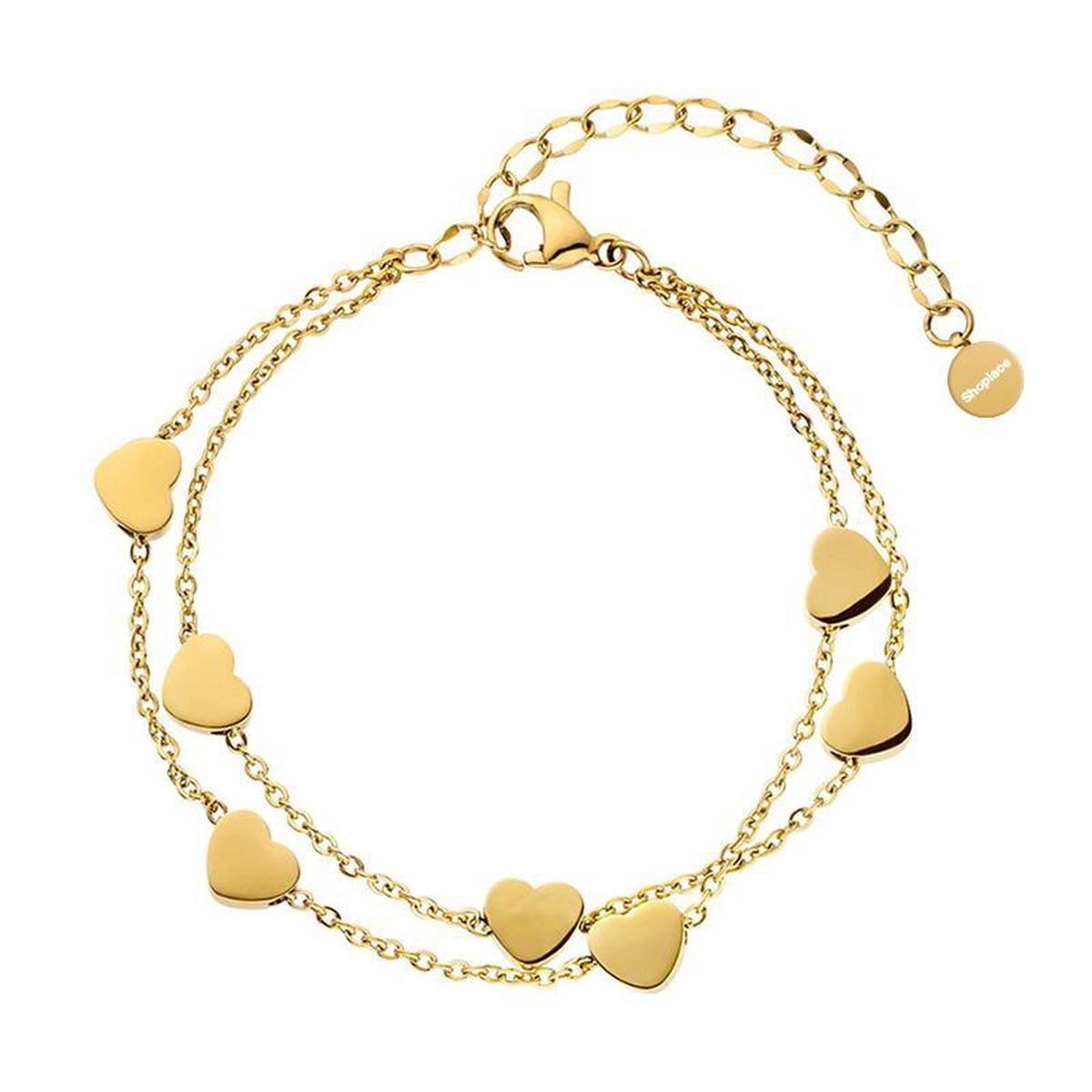 Shoplace Hartjes armband dames - Love - Cadeauverpakking - 15 t/m 20cm - Goud - Valentijn cadeautje voor haar