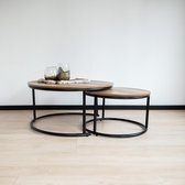 Urban Living - Set de 2 Tables basses en bois avec structure en métal