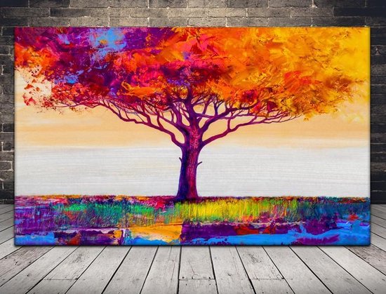 zin Discipline De Kamer Bedrukte geverfde kleurrijke boom Canvas 120 x 80 cm | bol.com