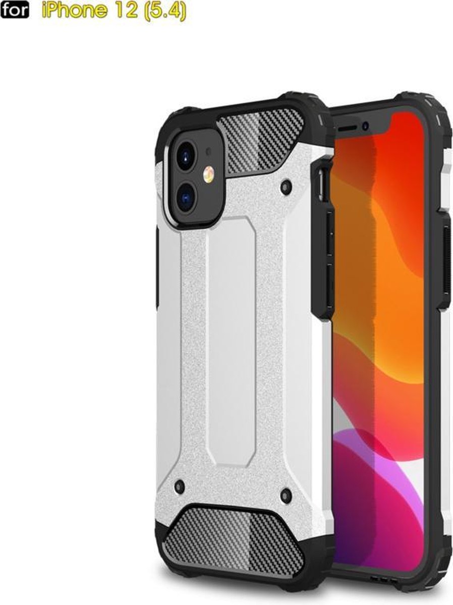 Sterke Armor-Case Bescherm-Cover Hoes voor iPhone 12 Mini - Zilver