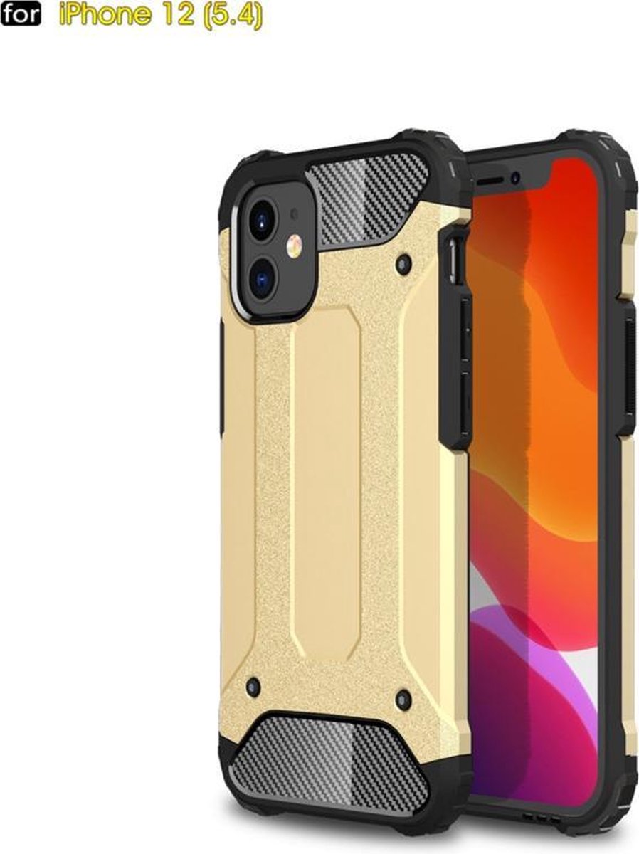 Sterke Armor-Case Bescherm-Cover Hoes geschikt voor iPhone 12 Mini - Goud