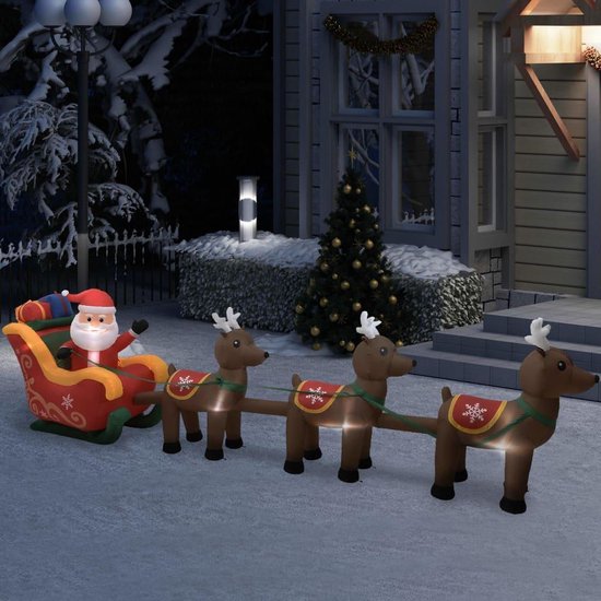 HOMCOM opblaasbare kerstboom met kerstman en hond 180 cm kerstversiering kerstverlichting LED zelfopblazend polyester groen 123 x 85 x 180 cm