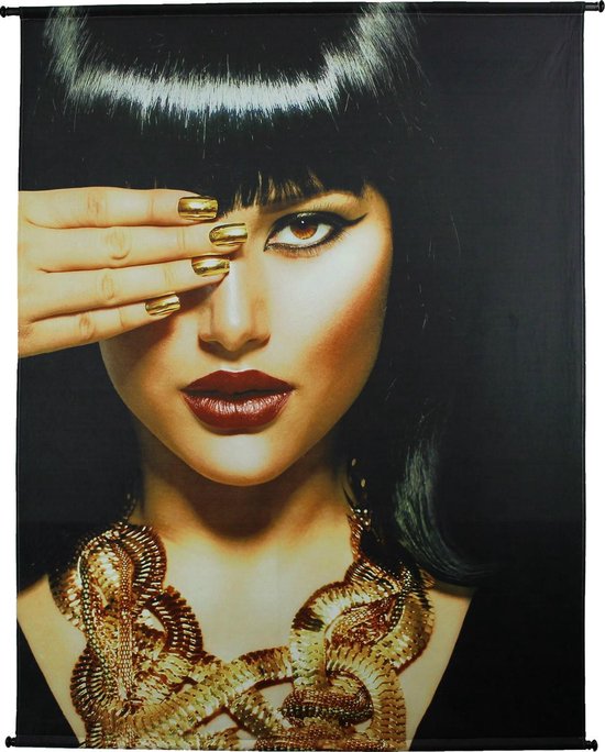 Wants&Needs - Wanddoek - schilderij - wandversiering - Cleopatra - fluweel - Velvet - Goud - zwart - 140 X 170 cm