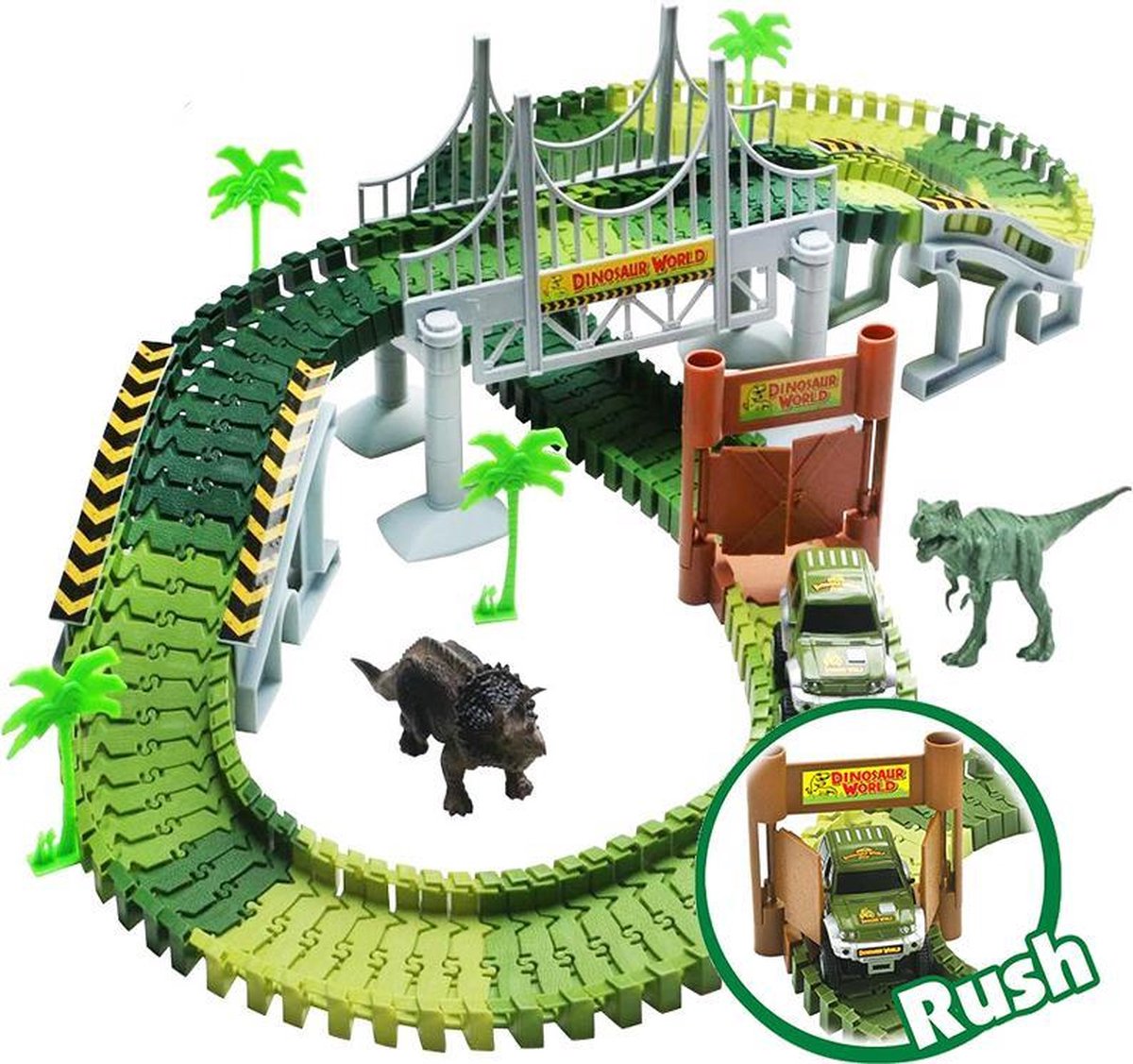 Dino Magnetische bouwstenen, racebaan met 84 delen, dinosaurusspeelgoed