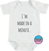 Rompertjes baby - I'm made in a minute - maat 50/56 - korte mouwen - baby - baby kleding jongens - baby kleding meisje - romper - rompertjes baby met tekst - kraamcadeau meisje - k