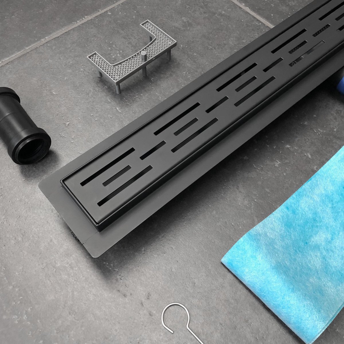 RVS Douchedrain Mat Zwart met Flens 70 cm Douchegoot