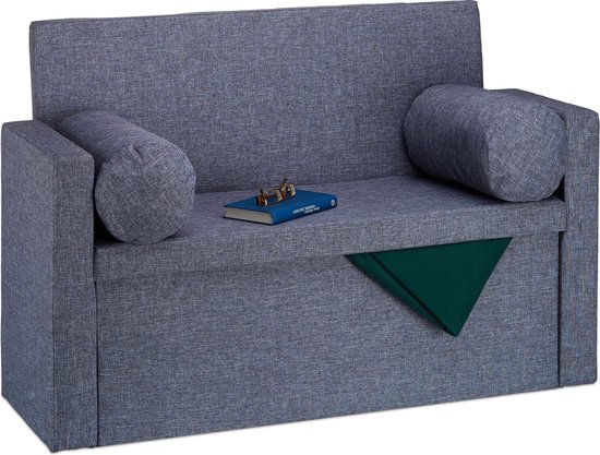 Relaxdays zitbank met leuning - 2 kussens - zitkist opvouwbaar - gepolsterd - opbergruimte - donkergrijs