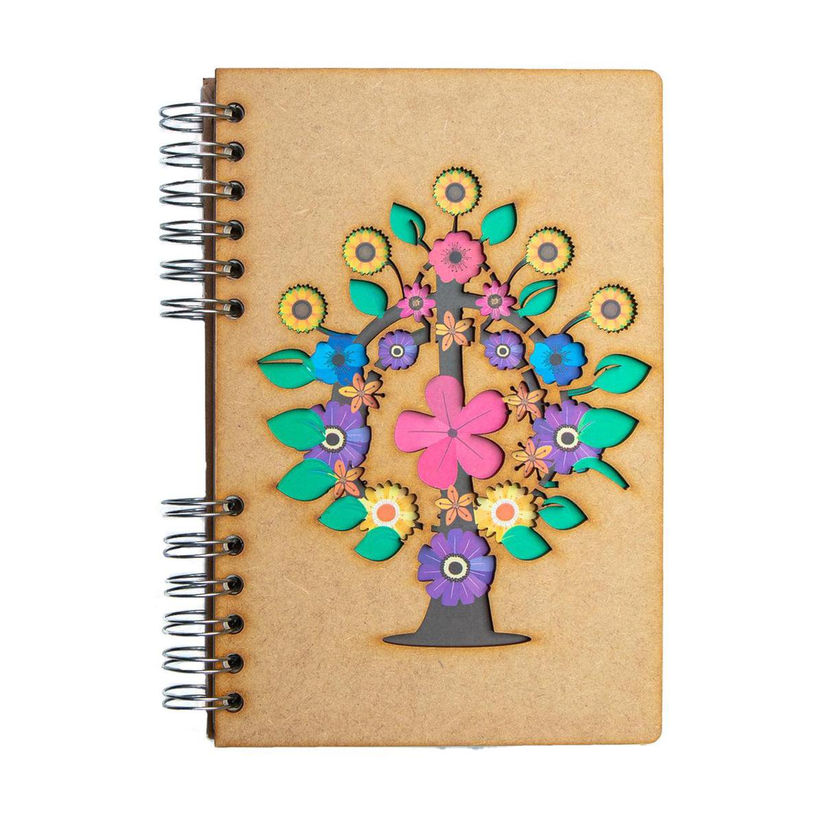 KOMONI - Duurzaam houten Notitieboek - Dagboek - Gerecycled papier - Navulbaar - A6 - Gelinieerd - Levensboom