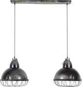 Hanglamp industrieel ontwerp 150 cm met 2 metalen kappen antiek zilverkleurig