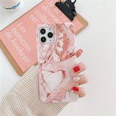 R2B® Marmer hoesje geschikt voor iPhone 13 - Model De Bilt - Inclusief screenprotector - Gsm case - Roze/Wit/Oranje