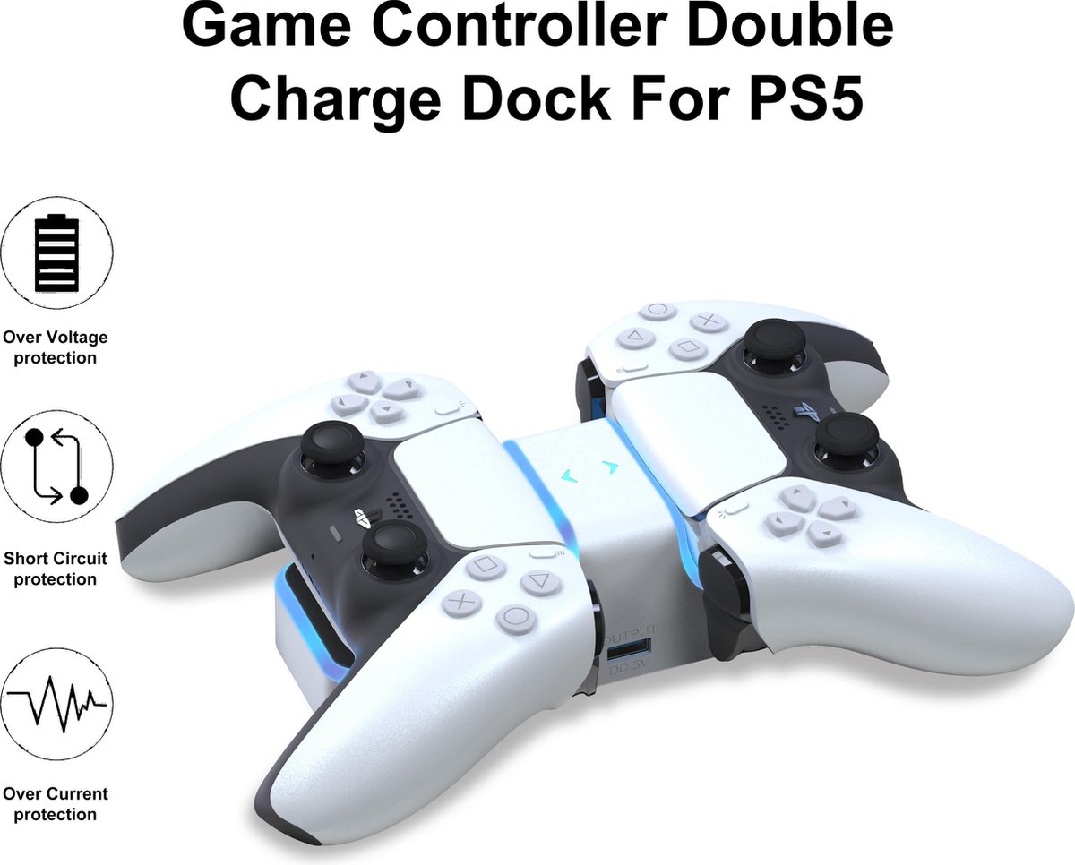 Massuzi PS5 controller charger - Dualshock 5 oplader - dockingstation - 2 controllers laden