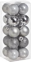 Kerstbal set van 20 stuks - mix zilver - d3cm - mat glitter blinkend - kunsstof