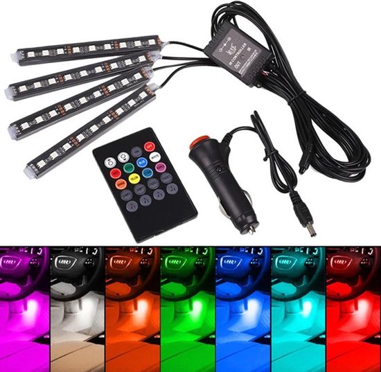Bandes LED RGB de Premium supérieure pour la voiture - Incl. télécommande -  4 bandes... | bol.com