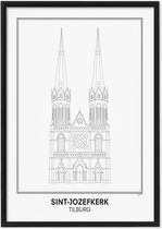 SKAVIK Sint Jozefkerk - Tilburg | Poster met houten lijst (zwart) 21 x 30 cm