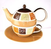 Tea for one set - Theeset - Keramiek - Handgeschilderd - Bruin