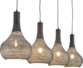 Hedendaagse hanglamp met 4 opengewerkte kegelvormige metalen lampen in bruinzwarte kleurstelling