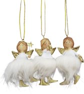 Viv! Home Luxuries Kerstornament - engeltjes - set van 3 - goud wit - 11,5cm