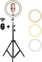 VLOGLAMP©| Ringlamp Led 10inch/26cm | Met statief 200 cm hoog verstelbaar + afstandsbediening | RingLight | TikTok | Youtube | Vloggen | Make-Up Light | Telefoon | Studiolamp | Flitser|