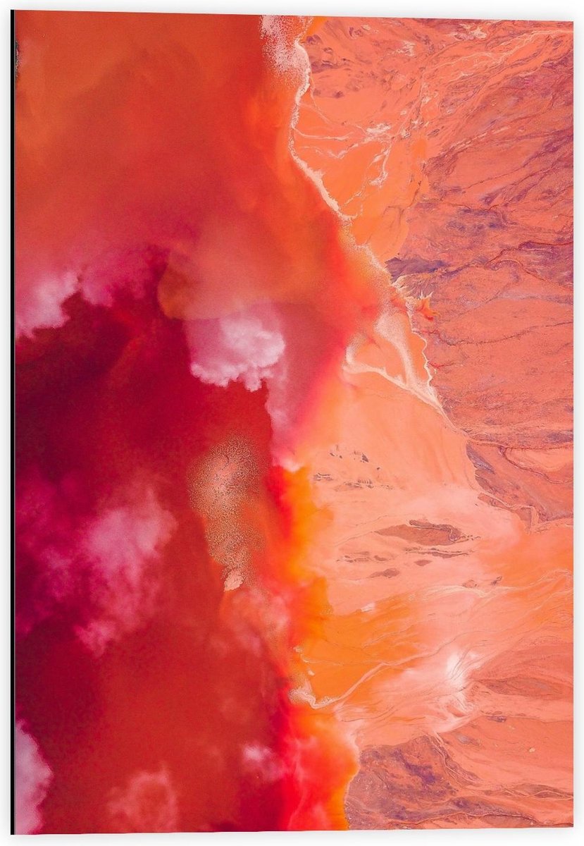 Dibond - Verfmix Rood/Oranje/Roze - 40x60cm Foto op Aluminium (Met Ophangsysteem)