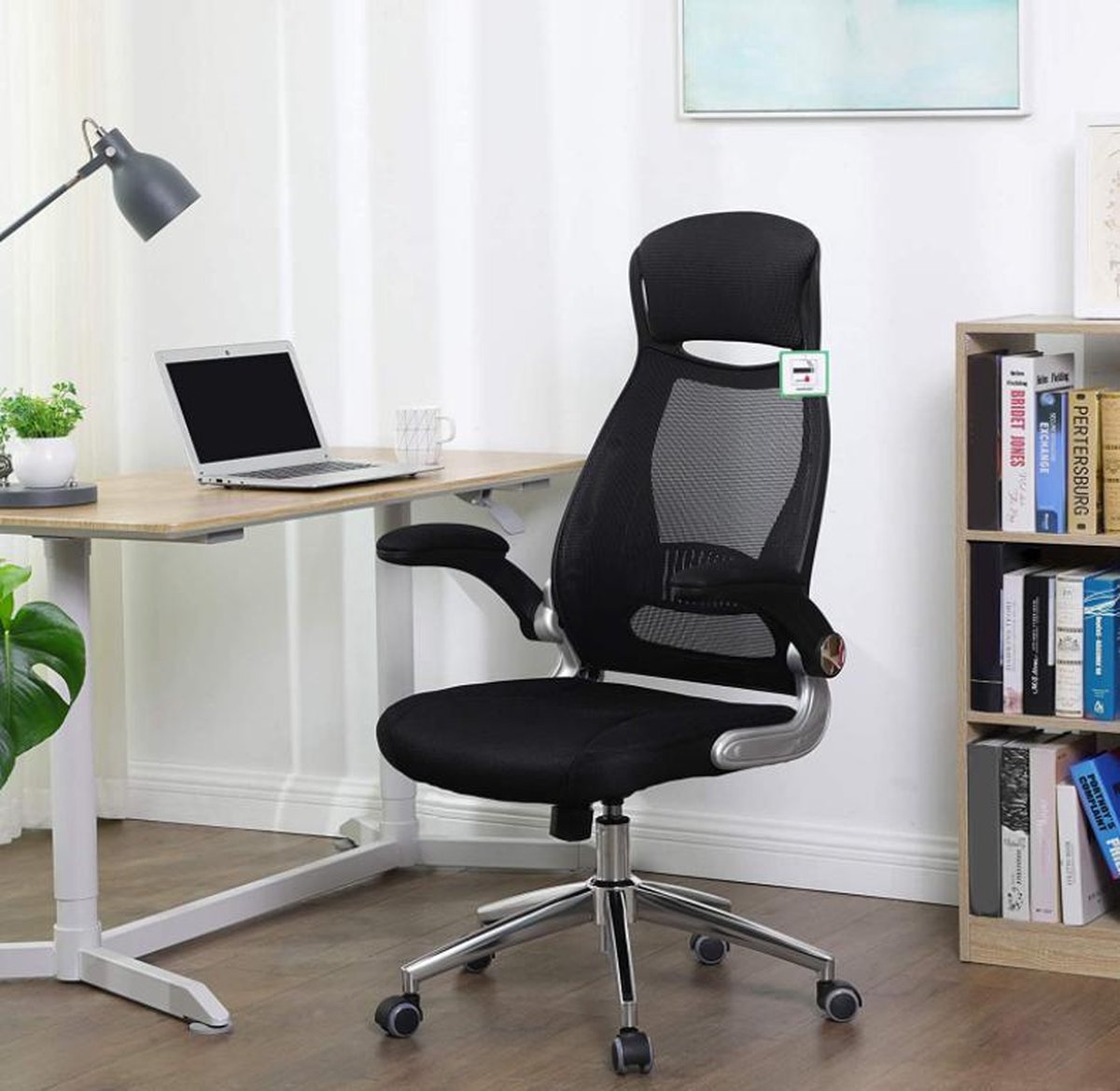 MIRA Home - Bureaustoel volwassenen - Bureaustoel ergonomisch - Kantoor - Gewatteerde zitting - Zwart - 64x63x126,5