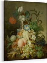 Schilderij - Stilleven met bloemen en fruit — 70x100 cm